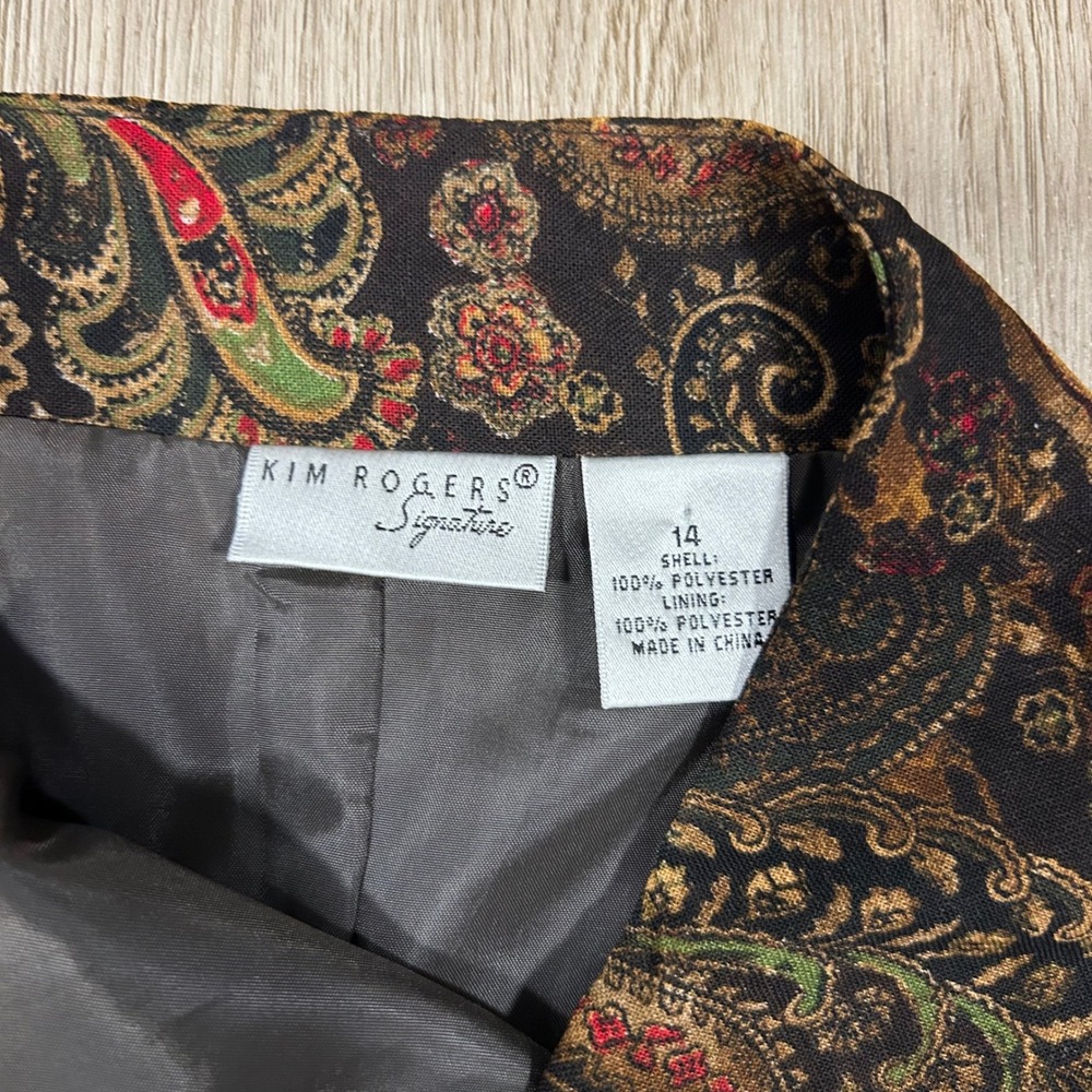 Y2K Kim Rogers‎ Signature Paisley Floral A-Line Skirt Black Brown Red 34" 14 L - Picture 3 of 5